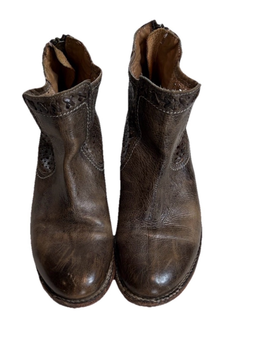 Bed Stu Baylene Teak Driftwood Leather Perforated Ankle Boots Size 7.5 - Picture 3 of 6